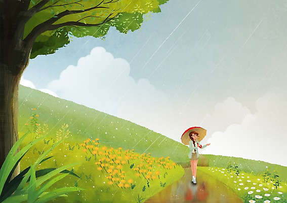 전신 PSD 나무 식물 우먼라이프 라이프스타일 계절 여자 꽃 여유 백그라운드 일러스트 우산 자연 날씨 한명 서기 사람 잔디 성인 취미 봄 산책 산책로 비 여자만 여자한명만 성인여자만 성인만 봄배경 국내일러스트 자연요소 1 감정 길 모션 휴식 생활 생태계 파일형식