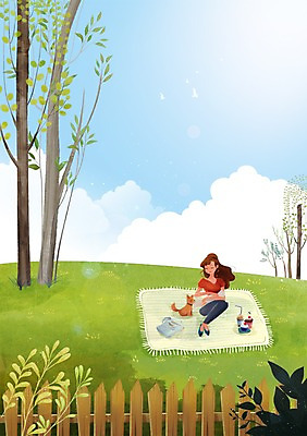 주간 전신 PSD 나무 식물 한마리 우먼라이프 라이프스타일 공원 여자 여유 백그라운드 일러스트 자연 한명 사람 풍경 성인 취미 야외 울타리 반려동물 소풍 강아지 돗자리 여자만 여자한명만 성인여자만 성인만 국내일러스트 자연요소 동물 1 공공시설 감정 생활 담장 야외활동 개 생태계 파일형식