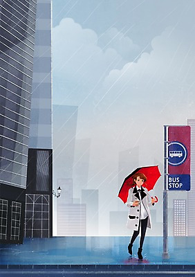 주간 전신 PSD 우먼라이프 라이프스타일 여자 백그라운드 일러스트 우산 날씨 한명 서기 사람 빌딩 성인 야외 도시 표지판 비 버스정류장 여자만 여자한명만 성인여자만 성인만 국내일러스트 자연요소 1 모션 알림판 건물 생활 역 파일형식