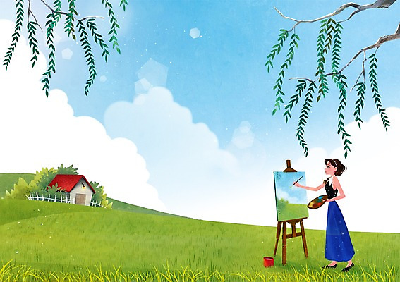 주간 전신 PSD 우먼라이프 라이프스타일 여자 백그라운드 일러스트 자연 주택 한명 서기 사람 풍경 잔디 성인 취미 야외 그리기 팔레트 물통 이젤 여자만 여자한명만 성인여자만 성인만 국내일러스트 자연요소 식물 1 모션 건물 생활 미술도구 생태계 파일형식