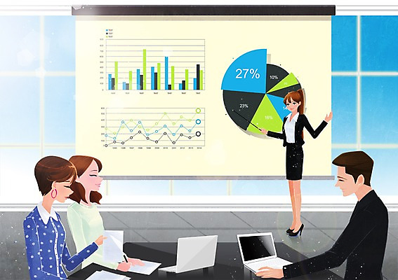 PSD 우먼라이프 라이프스타일 여자 남자 백그라운드 일러스트 비즈니스 탁자 회의 그래프 실내 사람 정장 여러명 성인 노트북 사무실 비즈니스우먼 발표 회의실 성인만 국내일러스트 옷 가구 다수 내부 생활 전자제품 직장인 파일형식