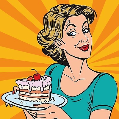 EPS 해외이미지 접시 여자 일러스트 한명 들기 상반신 성인 조각케이크 복고 팝아트 카툰스타일 성인여자한명만 내려보기 해외202004 해외일러스트 1 식기 모션 사람 케이크 그림 여자한명만 성인여자만 파일형식 벡터 이미지허브