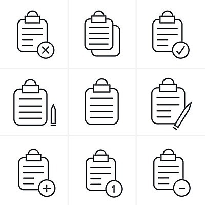 EPS 해외이미지 디자인 종이 컨셉 인터넷 일러스트 비즈니스 새로움 세트 사무실 펜 쪽지 공책 자료 기록 판넬 조직 심볼 계약 오브젝트 흔적 사인 보고서 서식 문서 파일 클립 심플 페이지 시트 패드 삭제 고립 서류판 체크리스트 목차 해외202004 해외일러스트 문구용품 필기구 사무용품 파일형식 벡터 이미지허브