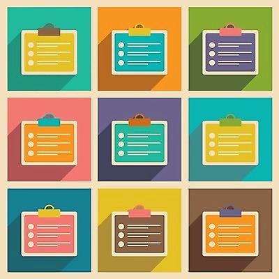 EPS 해외이미지 일러스트 사람없음 세트 컬러풀 심플 서류판 설문 설문조사 설문지 해외202004 해외일러스트 컬러 사무용품 파일형식 벡터 이미지허브