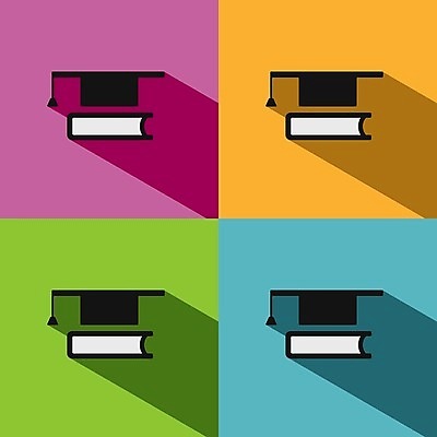 EPS 해외이미지 디자인 교육 분홍색 일러스트 졸업 학교 초록색 파란색 스터디 노란색 검은색 흰색 축하 심볼 대학교 고립 캡모자 해외202004 해외일러스트 모자_잡화 컬러 컨셉 학습 파일형식 벡터 이미지허브