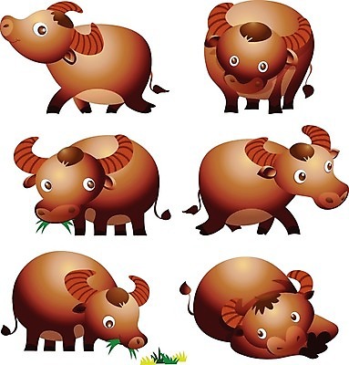 EPS 해외이미지 동물 캐릭터 여러마리 일러스트 미소 사람없음 갈색 귀여움 소 버팔로 황소 해외202004 해외일러스트 일러캐릭터 컬러 다수 컨셉 포유류 표정 파일형식 벡터 이미지허브