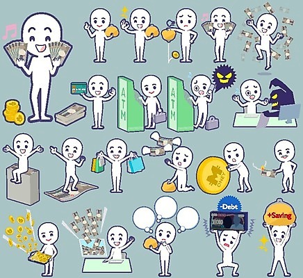 EPS 해외이미지 전신 남자 돈 일러스트 비즈니스 서기 여러명 성인 금융 경제 쇼핑 동전 저축 흰색 신용카드 지갑 만화 대출 빚 ATM 화상 성인남자만 해외202004 해외일러스트 컬러 다수 모션 사람 재산 상처 남자만 성인만 파일형식 벡터 이미지허브