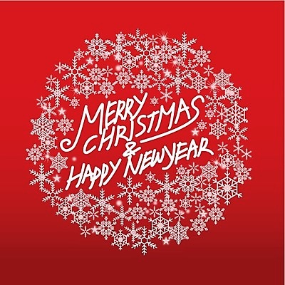 EPS 해외이미지 백그라운드 크리스마스 일러스트 사람없음 빨간색 흰색 축하 해피뉴이어 눈꽃무늬 레터링 해외202004 해외일러스트 기념일 컬러 컨셉 무늬 눈꽃 새해인사 파일형식 벡터 이미지허브