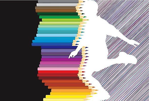 EPS 해외이미지 남자 백그라운드 일러스트 문구용품 사람 소년 청년 가로 컬러풀 달리기 연필 해외202004 해외일러스트 어린이 컬러 모션 학용품 성인 필기구 오브젝트 파일형식 벡터 이미지허브