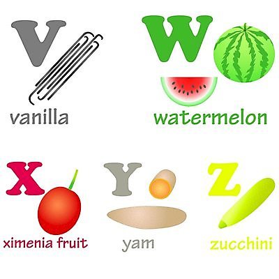 EPS 해외이미지 캐릭터 알파벳 과일 일러스트 텍스트 학교 수박 타이포그라피 흰색 인쇄 편지 심볼 그림 고립 바닐라 주키니 해외202004 해외일러스트 일러캐릭터 문자 영어 교육 컬러 파일형식 벡터 이미지허브