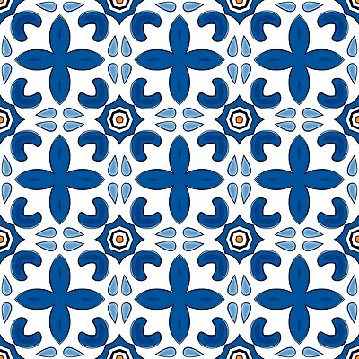 EPS 해외이미지 전통 디자인 패턴 오렌지 일러스트 벽지 추상 장식 파란색 흰색 포르투갈 타일 묘사 정사각형 모자이크 스페인어 아라베스크 엘리먼트 튀니지 해외202004 해외일러스트 도형 유럽 컬러 무늬 과일 아프리카 파일형식 벡터 이미지허브