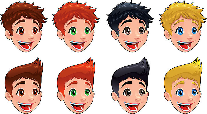 EPS 해외이미지 캐릭터 헤어스타일 행복 얼굴 어린이 일러스트 사람 소년 머리 입 고립 마스코트 해외202004 해외일러스트 일러캐릭터 남자 감정 신체부위 파일형식 벡터 이미지허브