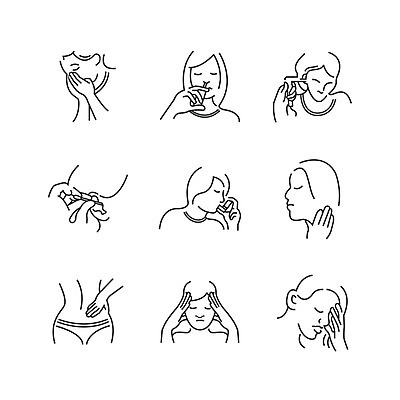 EPS 해외이미지 디자인 일러스트 세트 심볼 사인 두통 심플 귀 분무기 엘리먼트 요통 천식 해외202004 해외일러스트 신체부위 질병 허리통증 파일형식 벡터 이미지허브