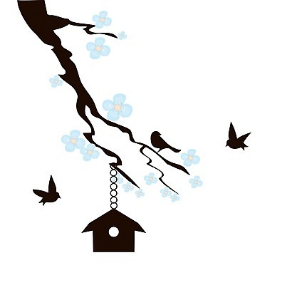 EPS 해외이미지 꽃 실루엣 일러스트 조류 매달리기 사람없음 나뭇가지 새장 해외일러스트 나무 식물 동물 모션 촬영기법 케이지 파일형식 벡터 이미지허브