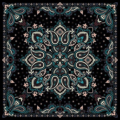 EPS 해외이미지 식물 전통 디자인 옷 백그라운드 꽃무늬 패턴 일러스트 넥타이 추상 미술 장식 유행 검은색 목도리 수확 직물 악단 면 화려 우아함 인쇄 복고 정사각형 손수건 걸레 서쪽 페이즐리 스타일 반다나 해외202004 해외일러스트 도형 잡화 꽃 음악 컬러 컨셉 무늬 농업 문화예술 청소도구 방향 파일형식 벡터 헤어액세사리 이미지허브