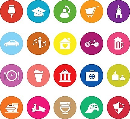 EPS 해외이미지 도로 커피 여행 지도 일러스트 병원 쇼핑 세트 픽토그램 정보 바퀴 플랫 경찰 심볼 사인 해외202004 해외일러스트 직업 길 음료 의학 교통시설 파일형식 벡터 이미지허브