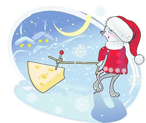 EPS 해외이미지 계절 별 조각 크리스마스 겨울 일러스트 휴가 치즈 새해 선물 추위 야간 쥐 캡모자 해외202004 해외일러스트 자연요소 모자_잡화 기념일 유제품 설치류 파일형식 벡터 이미지허브