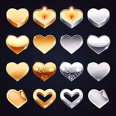 EPS 해외이미지 일러스트 초 사랑 사람없음 금색 하트 은색 해외202004 해외일러스트 모양 감정 컬러 파일형식 벡터 이미지허브