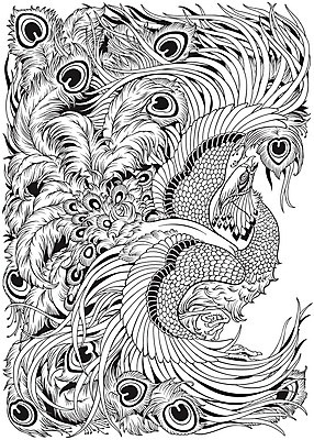 EPS 해외이미지 동물 일러스트 자연 조류 불 동화 생물 흑백 장식 중국 신비 심볼 매움 신화 공상 마법 8월 마스코트 봉황 이국적 해외202004 해외일러스트 자연요소 아시아 컨셉 촬영기법 날짜 맛 생태계 파일형식 벡터 이미지허브