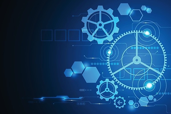 EPS 해외이미지 디자인 컨셉 일러스트 추상 미래 사람없음 그래픽 파란색 디지털 톱니바퀴 해외202004 해외일러스트 컬러 무늬 파일형식 벡터 이미지허브