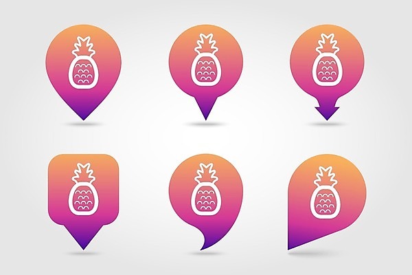 EPS 해외이미지 화살표 말풍선 일러스트 사람없음 세트 보라색 파인애플 위치 그라데이션 해외202004 해외일러스트 컬러 과일 열대과일 파일형식 벡터 이미지허브