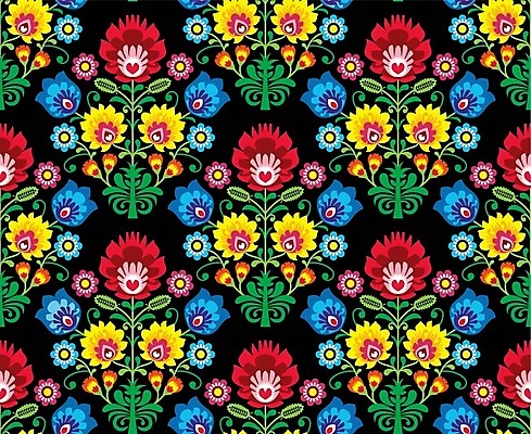 EPS 해외이미지 전통 꽃 패턴 일러스트 사람없음 컬러풀 화려 폴란드 해외202004 해외일러스트 식물 유럽 컬러 컨셉 무늬 파일형식 벡터 이미지허브