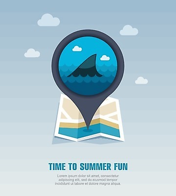 EPS 해외이미지 구름 야생동물 바다 지도 일러스트 사람없음 여름휴가 바캉스 위험 지느러미 위치 상어 해외202004 해외일러스트 자연요소 동물 컨셉 휴가 어류 파일형식 벡터 여름_계절 이미지허브