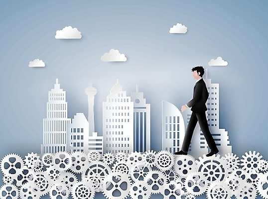 EPS 해외이미지 남자 종이 과학 컨셉 일러스트 비즈니스 성공 아이디어 창조 기계 바퀴 계획 명상 뇌 톱니바퀴 경영자 리더 문제 기어 지능 필승 해외202004 해외일러스트 사람 우승 파일형식 벡터 이미지허브