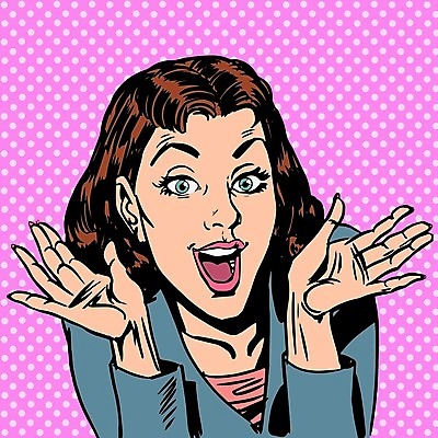 EPS 해외이미지 응시 여자 일러스트 한명 웃음 손짓 상반신 성인 복고 팝아트 카툰스타일 성인여자한명만 해외202004 하프톤 해외일러스트 1 시선 컬러 모션 표정 사람 그림 여자한명만 성인여자만 파일형식 벡터 이미지허브