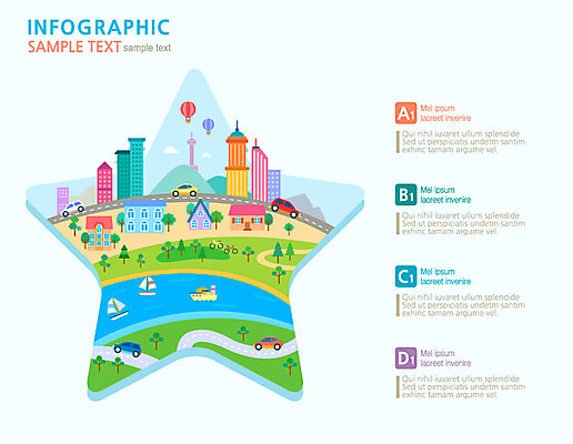 나무 식물 별 길 호수 컬러 일러스트 자동차 통계 잔디 사람없음 건물 컬러풀 마을 자료 인포그래픽 서류판 국내일러스트 AI파일 자연요소 건축물 육상교통 사무용품 파일형식 벡터