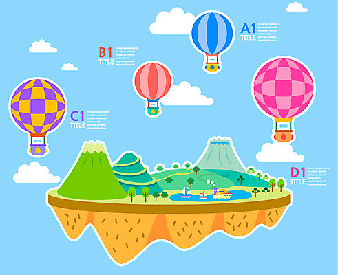 나무 식물 구름 섬 일러스트 통계 하늘 산 잔디 사람없음 자료 인포그래픽 열기구 서류판 국내일러스트 AI파일 자연요소 항공교통 사무용품 파일형식 벡터