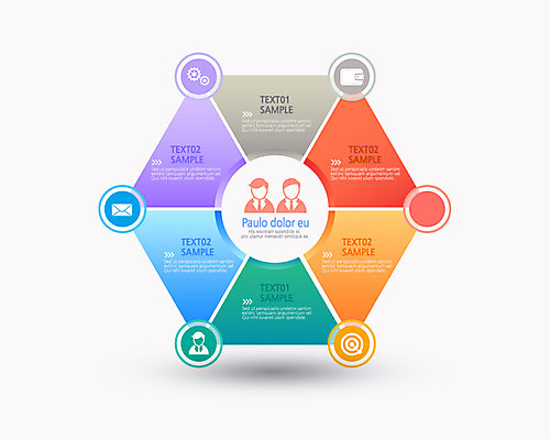컬러 일러스트 비즈니스 통계 그래프 사람모양 사람없음 컬러풀 자료 인포그래픽 바퀴 목표 편지 톱니바퀴 육각형 국내일러스트 AI파일 모양 도형 컨셉 파일형식 벡터