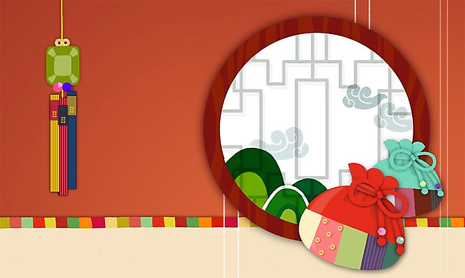 PSD 구름 전통 컬러 백그라운드 일러스트 새해 산 복주머니 사람없음 빨간색 전통문양 문 노리개 국내일러스트 자연요소 문양 전통소품 파일형식