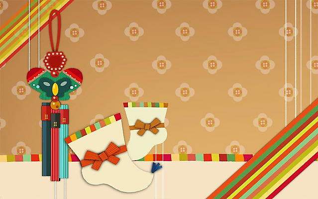 PSD 전통 문양 꽃 컬러 백그라운드 일러스트 새해 사람없음 주황색 노리개 버선 국내일러스트 식물 양말 전통소품 파일형식