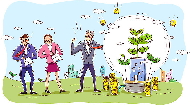 주간 식물 여자 교육 남자 돈 일러스트 회사 비즈니스 전구 사람 정장 성인 야외 세명 직장인 비즈니스맨 비즈니스우먼 상사 직원 신입사원 성인만 국내일러스트 AI파일 자연요소 직업 옷 재산 파일형식 벡터