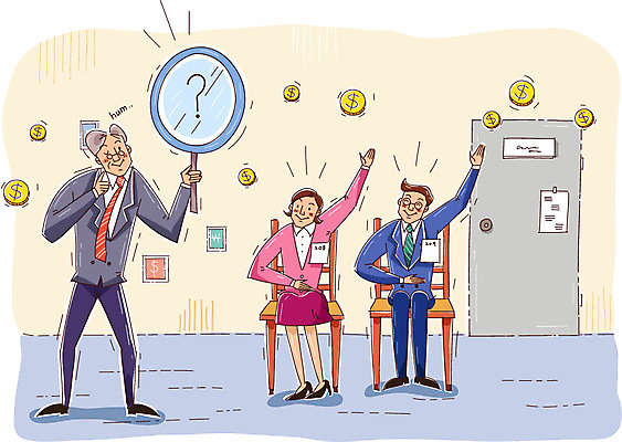 여자 남자 의자 일러스트 비즈니스 돋보기 실내 사람 정장 성인 세명 사무실 직장인 비즈니스맨 비즈니스우먼 상사 직원 면접 신입 성인만 국내일러스트 AI파일 직업 옷 가구 내부 파일형식 벡터