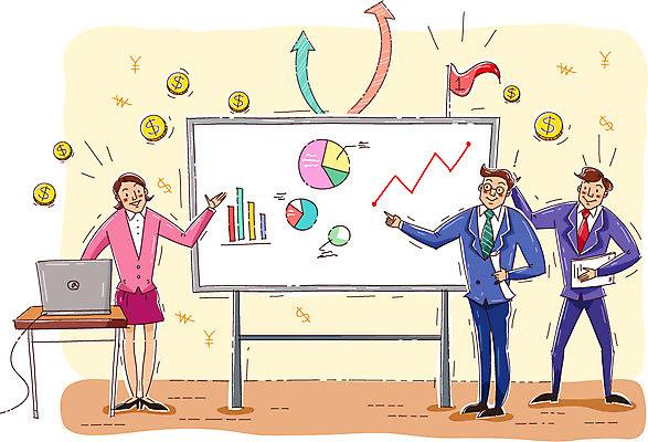 전신 여자 남자 일러스트 회사 비즈니스 그래프 실내 서기 사람 정장 성인 세명 노트북 사무실 자료 직장인 비즈니스맨 비즈니스우먼 작업실 분석 직원 화이트보드 성인만 국내일러스트 AI파일 직업 옷 컨셉 모션 내부 전자제품 파일형식 벡터