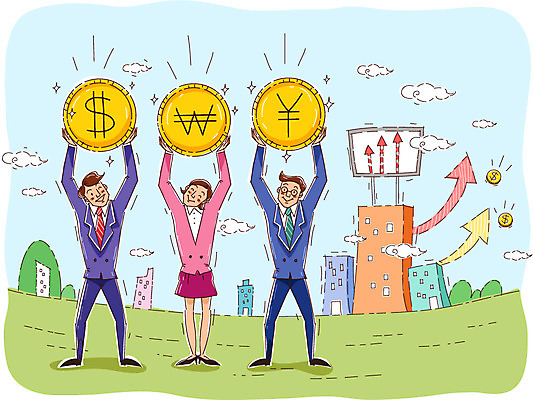 전신 여자 남자 일러스트 회사 비즈니스 서기 들기 사람 정장 성인 야외 건물 세명 경제 달러 성장 직장인 비즈니스맨 비즈니스우먼 화폐기호 작업실 발전 엔 직원 주산 성인만 국내일러스트 AI파일 직업 건축물 기호 옷 컨셉 돈 모션 화폐 파일형식 벡터