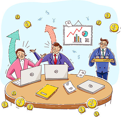 여자 남자 화살표 커피 일러스트 회사 비즈니스 탁자 회의 그래프 실내 사람 정장 성인 세명 노트북 모임 직장인 비즈니스맨 비즈니스우먼 작업실 회의실 직원 화이트보드 성인만 국내일러스트 AI파일 직업 옷 음료 가구 내부 전자제품 파일형식 벡터