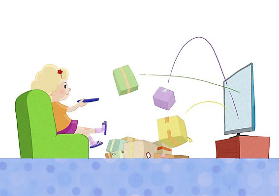 PSD 여자 의자 일러스트 한명 사람 성인 쇼핑 상자 텔레비전 리모컨 배송 택배 주문 홈쇼핑 여자만 여자한명만 성인여자만 성인만 국내일러스트 1 가구 전자제품 운송업 파일형식