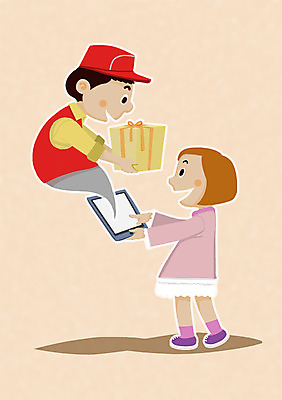 PSD 여자 남자 일러스트 모바일 들기 사람 성인 두명 쇼핑 상자 태블릿 배달원 배송 택배 온라인쇼핑 모바일쇼핑 성인만 국내일러스트 직업 모션 전자제품 스마트기기 운송업 온라인 파일형식