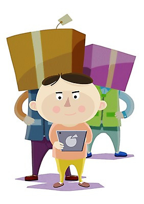 PSD 남자 일러스트 사람 성인 세명 상자 태블릿 배달원 배송 택배 남자만 성인남자만 성인만 국내일러스트 직업 전자제품 스마트기기 운송업 파일형식