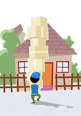 주간 전신 PSD 남자 일러스트 주택 한명 사람 성인 야외 울타리 상자 쌓기 배달원 배송 택배 남자만 남자한명만 성인남자만 성인만 국내일러스트 자연요소 직업 1 모션 건물 담장 운송업 파일형식