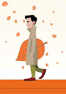 전신 PSD 계절 남자 낙엽 일러스트 한명 사람 성인 걷기 가을 트렌치코트 남자만 남자한명만 성인남자만 성인만 국내일러스트 1 잎 모션 코트 파일형식