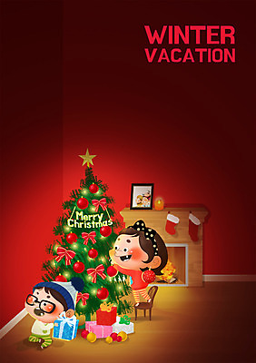 PSD 여자 남자 어린이 크리스마스 의자 일러스트 집안 양말 실내 선물 사람 두명 장식 크리스마스트리 즐거움 벽난로 겨울방학 어린이만 국내일러스트 기념일 감정 가구 겨울 방학 내부 파일형식