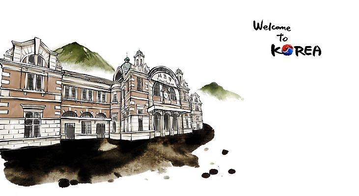 PSD 건축 문화 여행 캘리배경 백그라운드 일러스트 캘리그라피 유적지 서울 한국 수묵화 사람없음 관광지 도시 동양화 국내여행 서울역 국내일러스트 아시아 고건축 미술 전철역 파일형식