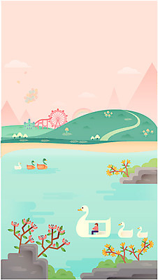 주간 나무 구름 계절 남자 꽃 호수 백그라운드 일러스트 산 오리 따뜻함 한명 사람 풍경 성인 야외 봄 놀이공원 돌_바위 언덕 청둥오리 오리배 남자만 남자한명만 성인남자만 성인만 봄배경 국내일러스트 AI파일 자연요소 식물 1 조류 테마파크 파일형식 벡터