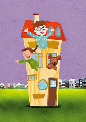 PSD 편집 편집이미지 여자 남자 행복 어린이 창문 상상 주택 사람 두명 건물 반려동물 문 강아지 반려 어린이만 이미지편집 동물 건축물 감정 개 파일형식