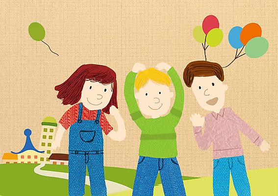 주간 PSD 여자 남자 행복 길 어린이 일러스트 사람 야외 세명 세계 마을 풍선 어린이만 국내일러스트 자연요소 감정 파일형식