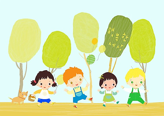 PSD 나무 동물 여자 남자 행복 어린이 일러스트 거리 사람 여러명 세계 소풍 바구니 고양이 어린이만 국내일러스트 식물 감정 다수 포유류 반려동물 야외활동 파일형식